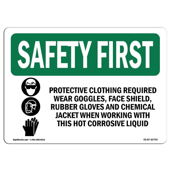Signmission OSHA Sign, Protective Clothing Required W/ Symbol, 14in X 10in Decal, 14" W, 10" H, Landscape OS-SF-D-1014-L-10702 - main